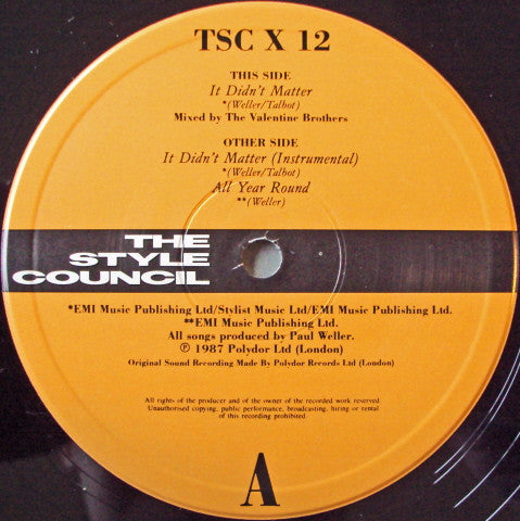 The Style Council : It Didn't Matter (12", Single, Die)