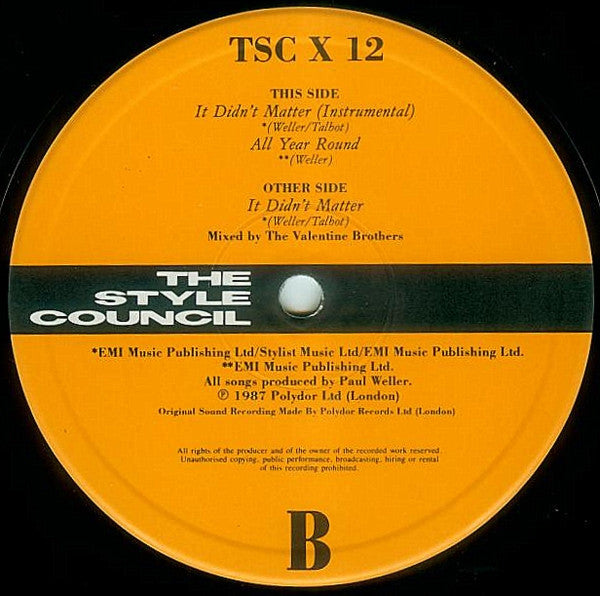 The Style Council : It Didn't Matter (12", Single, Die)