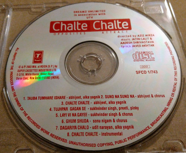 Jatin Lalit & Aadesh Shrivastava, Javed Akhtar : Chalte Chalte (CD)