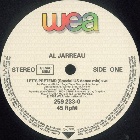 Al Jarreau : Let's Pretend (Special US Dance Mix Plus Instrumental Dub Mix) / I Keep Callin' (12")