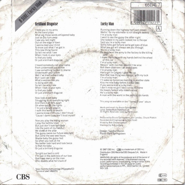 Bruce Springsteen : Brilliant Disguise (7", Single)