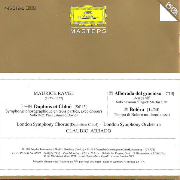 Maurice Ravel - London Symphony Orchestra, Claudio Abbado : Boléro / Daphnis Et Chloë / Alborada Del Gracisoso (CD, Album, Comp)