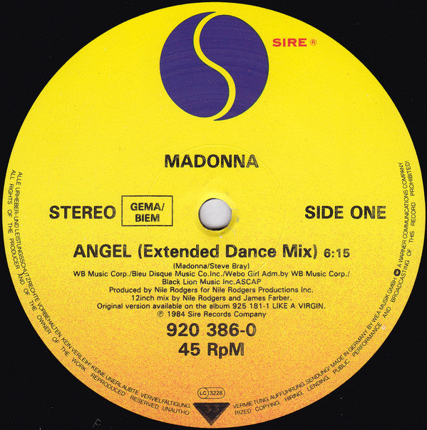 Madonna : Angel (Extended Dance Mix) (12")
