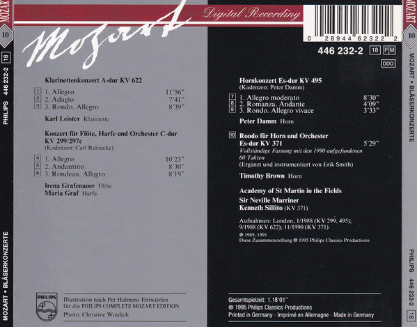 Wolfgang Amadeus Mozart  -  The Academy Of St. Martin-in-the-Fields, Sir Neville Marriner : Bläserkonzerte - Klarinettenkonzert • Hornkonzert • Konzert Für Flöte Und Harfe (CD)