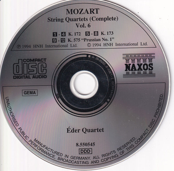 Wolfgang Amadeus Mozart  -  Éder Quartet : String Quartets (Complete) Vol. 6: K. 172 • K. 173 • K. 575 "Prussian No 1." (CD, Album)
