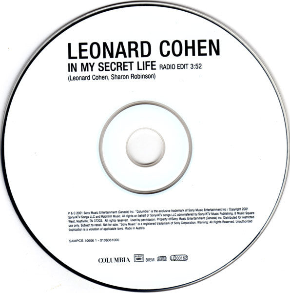 Leonard Cohen : In My Secret Life (CD, Single, Promo)