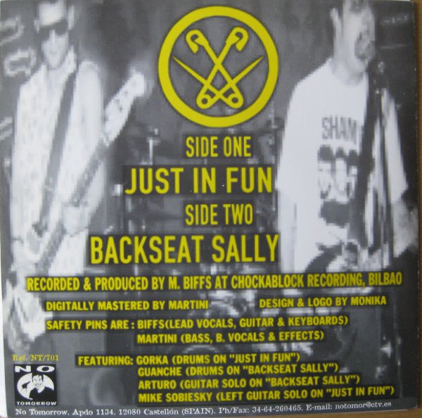 Safety Pins : Just In Fun (7", Single)