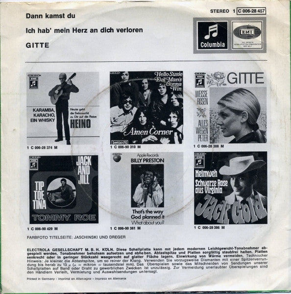 Gitte Hænning : Dann Kamst Du / Ich Hab' Mein Herz An Dich Verloren (7", Single)