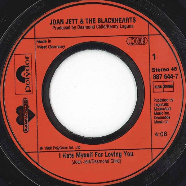 Joan Jett And The Blackhearts* : I Hate Myself For Loving You (7", Single)