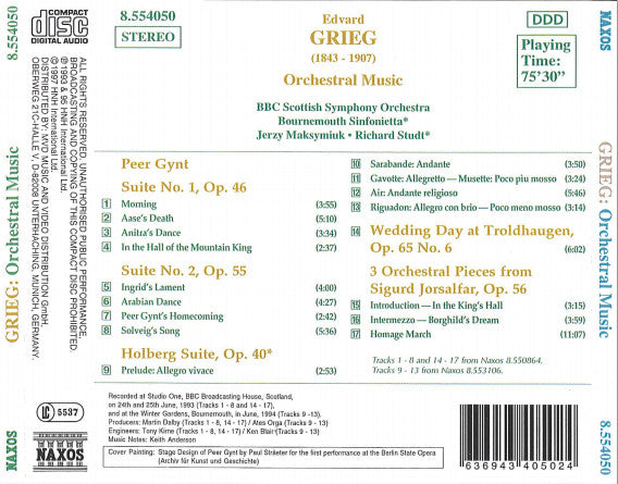 Edvard Grieg, BBC Scottish Symphony Orchestra, Bournemouth Sinfonietta, Jerzy Maksymiuk, Richard Studt : Peer Gynt, Holberg Suite, Sigurd Jorsalfar, Wedding Day At Troldhaugen (CD, Comp)