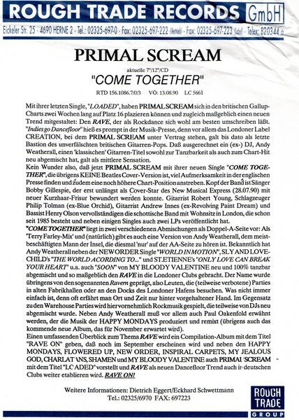 Primal Scream : Come Together (12", Maxi, Promo, W/Lbl)