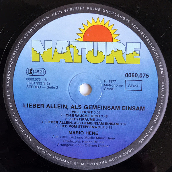 Mario Hené : Lieber Allein, Als Gemeinsam Einsam (LP, Album)