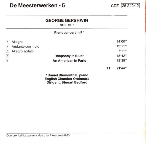 George Gershwin - Daniel Blumenthal, English Chamber Orchestra, Steuart Bedford : Rhapsody In Blue, An American In Paris, Pianoconcert In F (CD, Album, Comp)