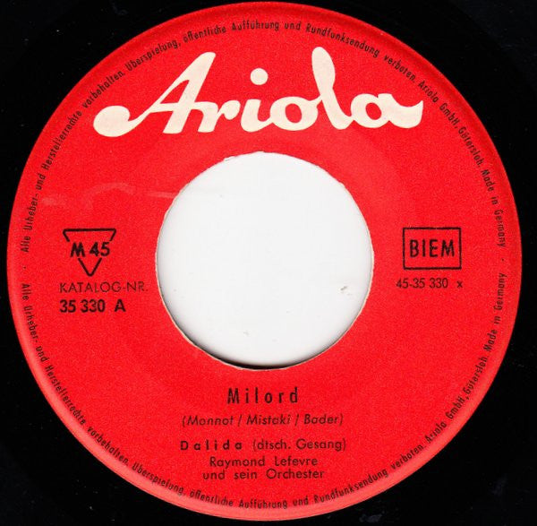 Dalida : Milord / Romantica (7", Single, Mono)