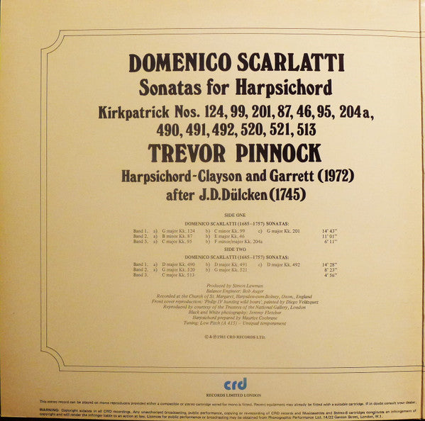 Domenico Scarlatti - Trevor Pinnock : Sonatas For Harpsichord (Kirkpatrick Nos. 124, 99, 201, 87, 46, 95, 204a, 490, 491, 492, 520, 521, 513.) (LP, Gat)