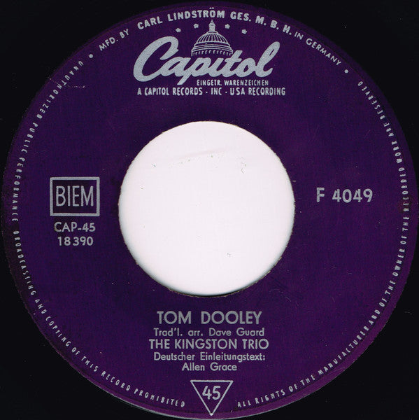 Kingston Trio : Tom Dooley (7", Single)