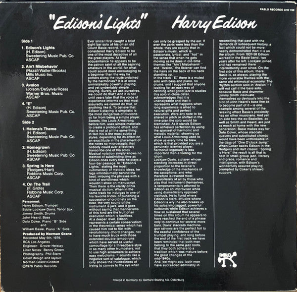 Harry Edison : Edison's Lights (LP, Album)