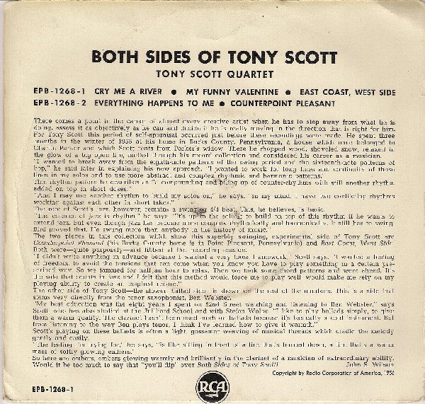 The Tony Scott Quartet : Both Sides Of Tony Scott (7", EP, Top)