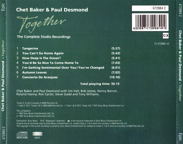 Chet Baker & Paul Desmond : Together (The Complete Studio Recordings) (CD, Comp)