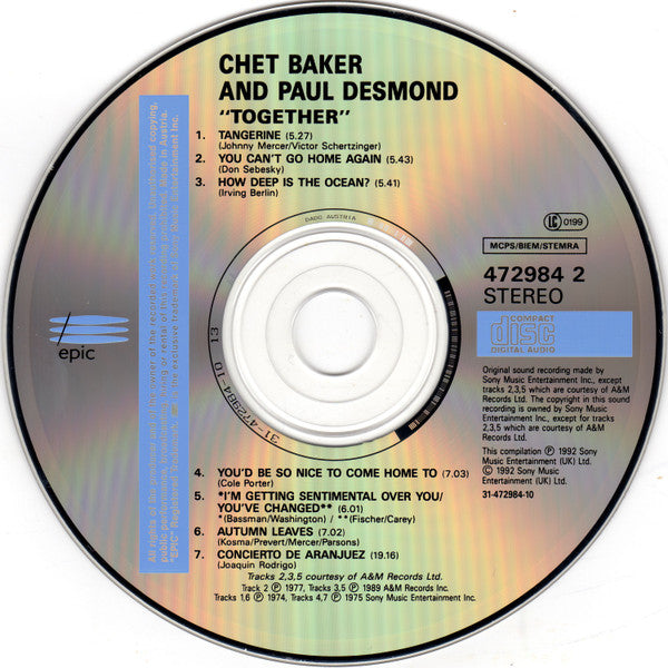 Chet Baker & Paul Desmond : Together (The Complete Studio Recordings) (CD, Comp)
