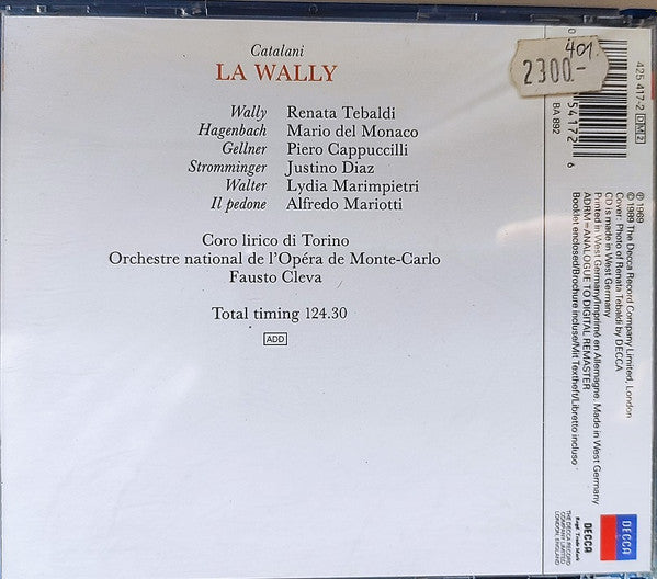 Alfredo Catalani - Renata Tebaldi · Mario del Monaco · Piero Cappuccilli · Orchestre National De L'Opéra De Monte-Carlo · Fausto Cleva : La Wally (2xCD, Album, RE, RM)