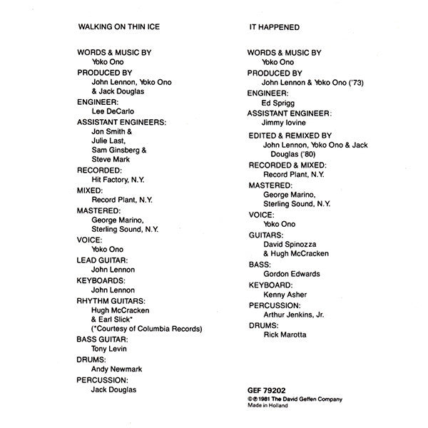 Yoko Ono : Walking On Thin Ice (7", Single, Mono)
