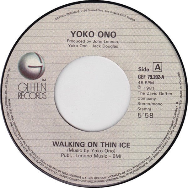 Yoko Ono : Walking On Thin Ice (7", Single, Mono)