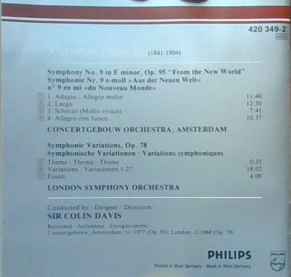 Antonín Dvořák - Concertgebouworkest / London Symphony Orchestra / Sir Colin Davis : Symphony No. 9 · Symphonic Variations (CD, Comp, RM)