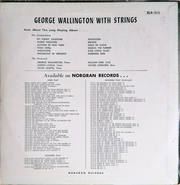 George Wallington And His Strings : George Wallington With Strings (LP, Album, Mono)