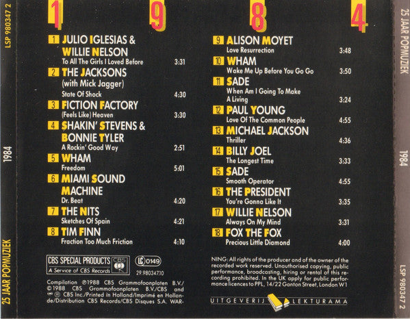 Various : 25 Jaar Popmuziek - 1984 (CD, Comp, +Bo)