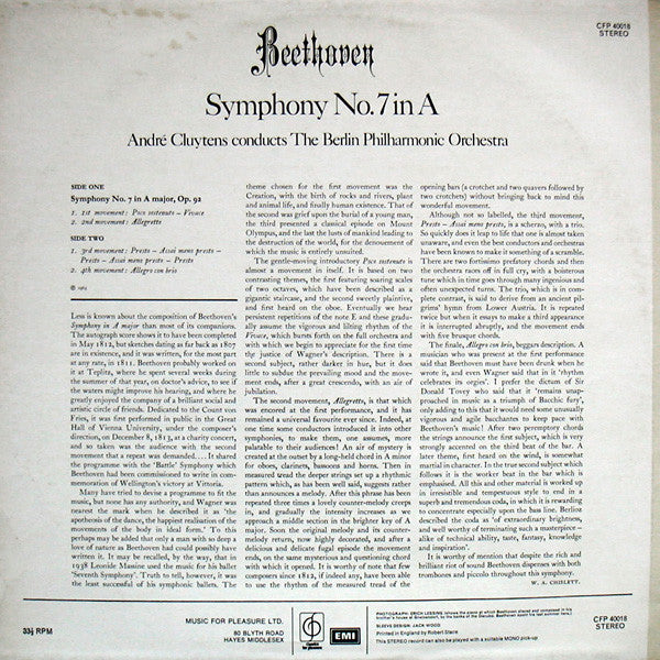 Ludwig van Beethoven, André Cluytens Conducts Berliner Philharmoniker : Symphony No.7 In A (LP)