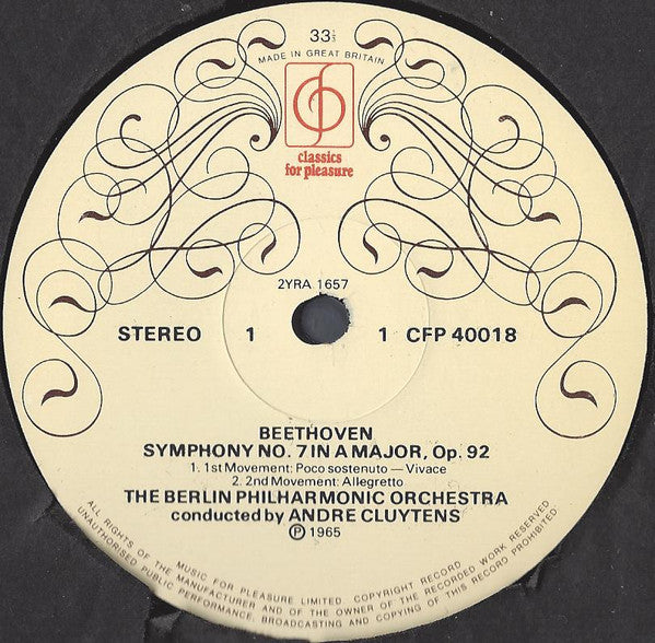 Ludwig van Beethoven, André Cluytens Conducts Berliner Philharmoniker : Symphony No.7 In A (LP)