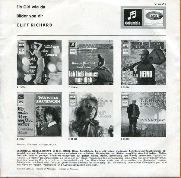 Cliff Richard : Ein Girl Wie Du / Bilder Von Dir (7", Single)