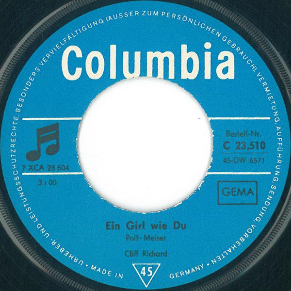 Cliff Richard : Ein Girl Wie Du / Bilder Von Dir (7", Single)