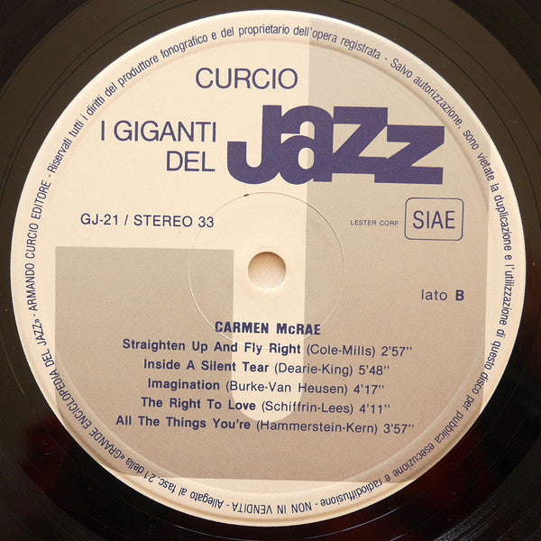 Carmen McRae / Joe Pass / Larry Bunker / Ray Brown : I Giganti Del Jazz Vol. 21 (LP, Album, RP)