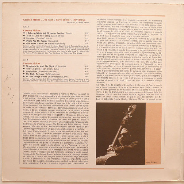 Carmen McRae / Joe Pass / Larry Bunker / Ray Brown : I Giganti Del Jazz Vol. 21 (LP, Album, RP)