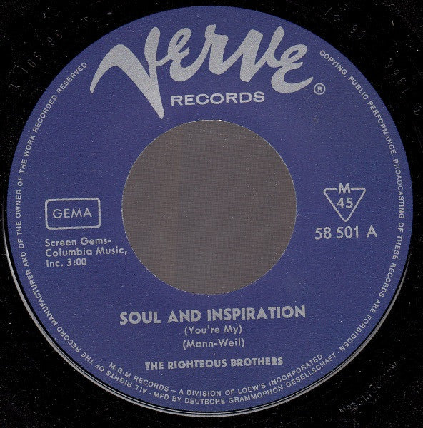 The Righteous Brothers : Soul & Inspiration (7", Single, Mono)