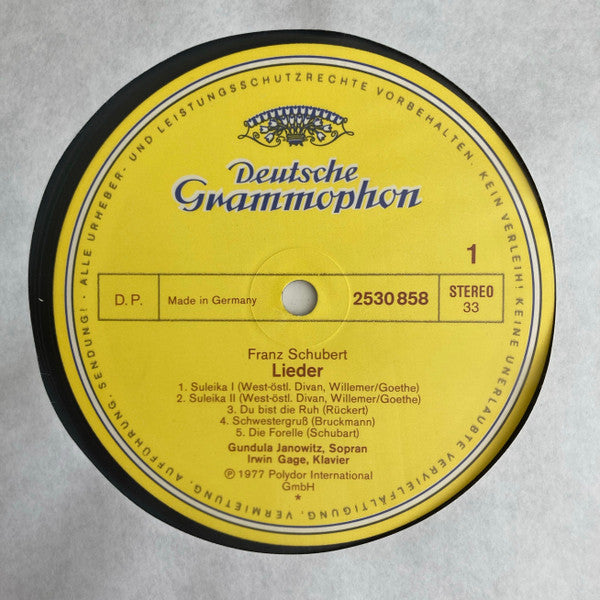Franz Schubert, Gundula Janowitz, Irwin Gage : Lieder (LP)