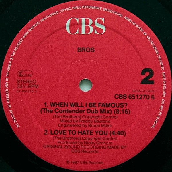 Bros : When Will I Be Famous? (12", Maxi)