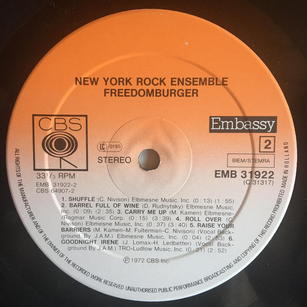 New York Rock Ensemble* : Freedomburger (LP, Album, RE)