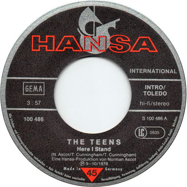 The Teens : Here I Stand (7", Single)