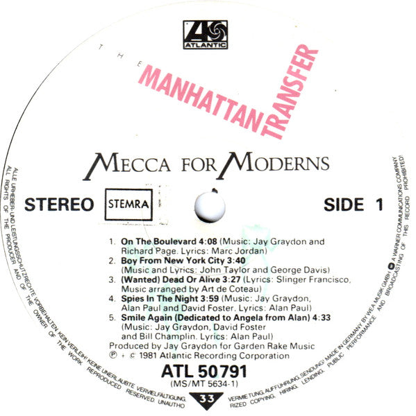 The Manhattan Transfer : Mecca For Moderns (LP, Album)