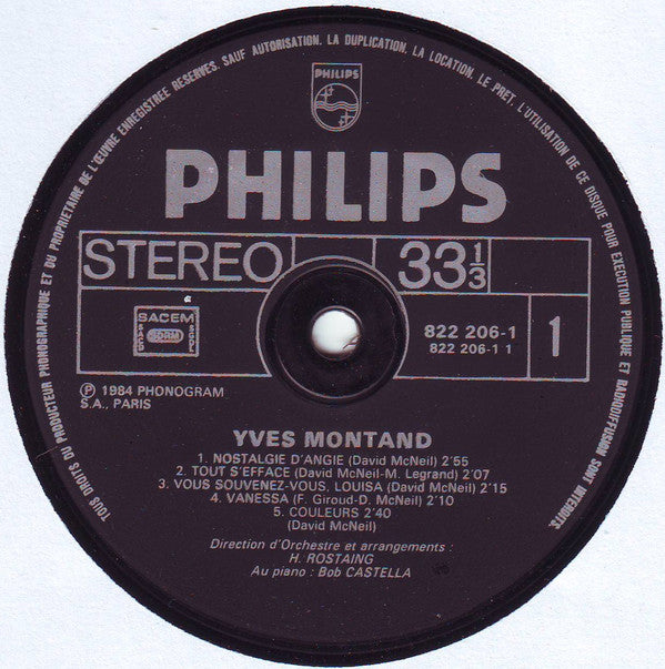 Yves Montand : Chante D. Mc Neil - F. Giroud - M. Legrand - M. Jonasz - J.-P. Bisson - J.-M. Sénia (LP, Album)