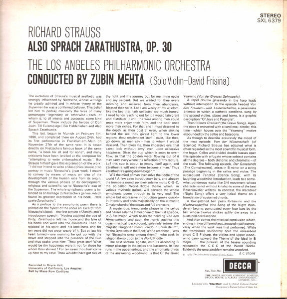 Richard Strauss, Los Angeles Philharmonic Orchestra, Zubin Mehta : Also Sprach Zarathustra (LP, Album, Fir)