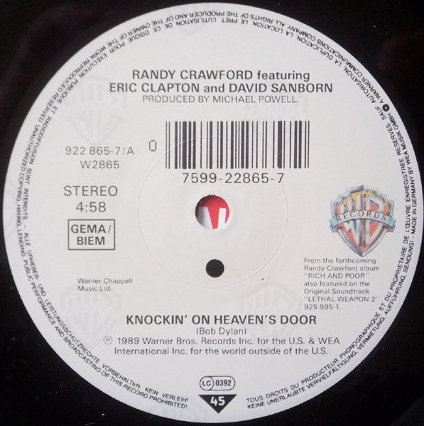 Randy Crawford Featuring Eric Clapton And David Sanborn : Knockin' On Heaven's Door (7", Single)