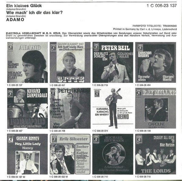 Adamo : Ein Kleines Glück / Wie Mach' Ich Dir Das Klar? (Ich Lieb' Dich) (7", Single)