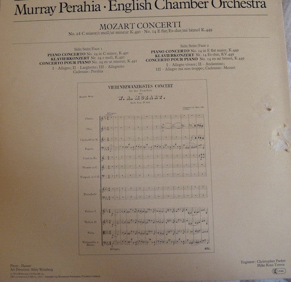 Murray Perahia - Wolfgang Amadeus Mozart, English Chamber Orchestra : Mozart Concerti N° 24. C Minor / c-moll / Ut Mineur. K.491 / N° 14. E Flat / Es-Dur / Mi Bémol. K.449 (LP)