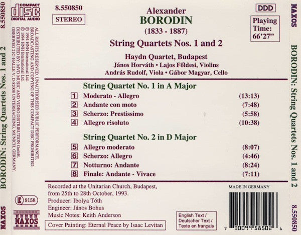 Alexander Borodin, Haydn Quartet, Budapest : String Quartets Nos. 1 And 2 (CD, Album)