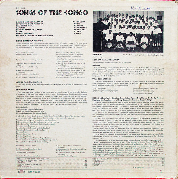 Les Troubadours Du Roi Baudouin : Songs Of The Congo (LP, Album)