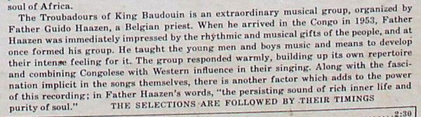 Les Troubadours Du Roi Baudouin : Songs Of The Congo (LP, Album)